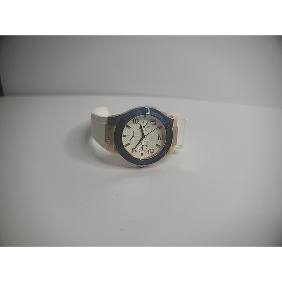 Vintage Guess Wristwatch Watch Womens Rose Gold Tone Blue White Band U0564L1 - Picture 10 of 12